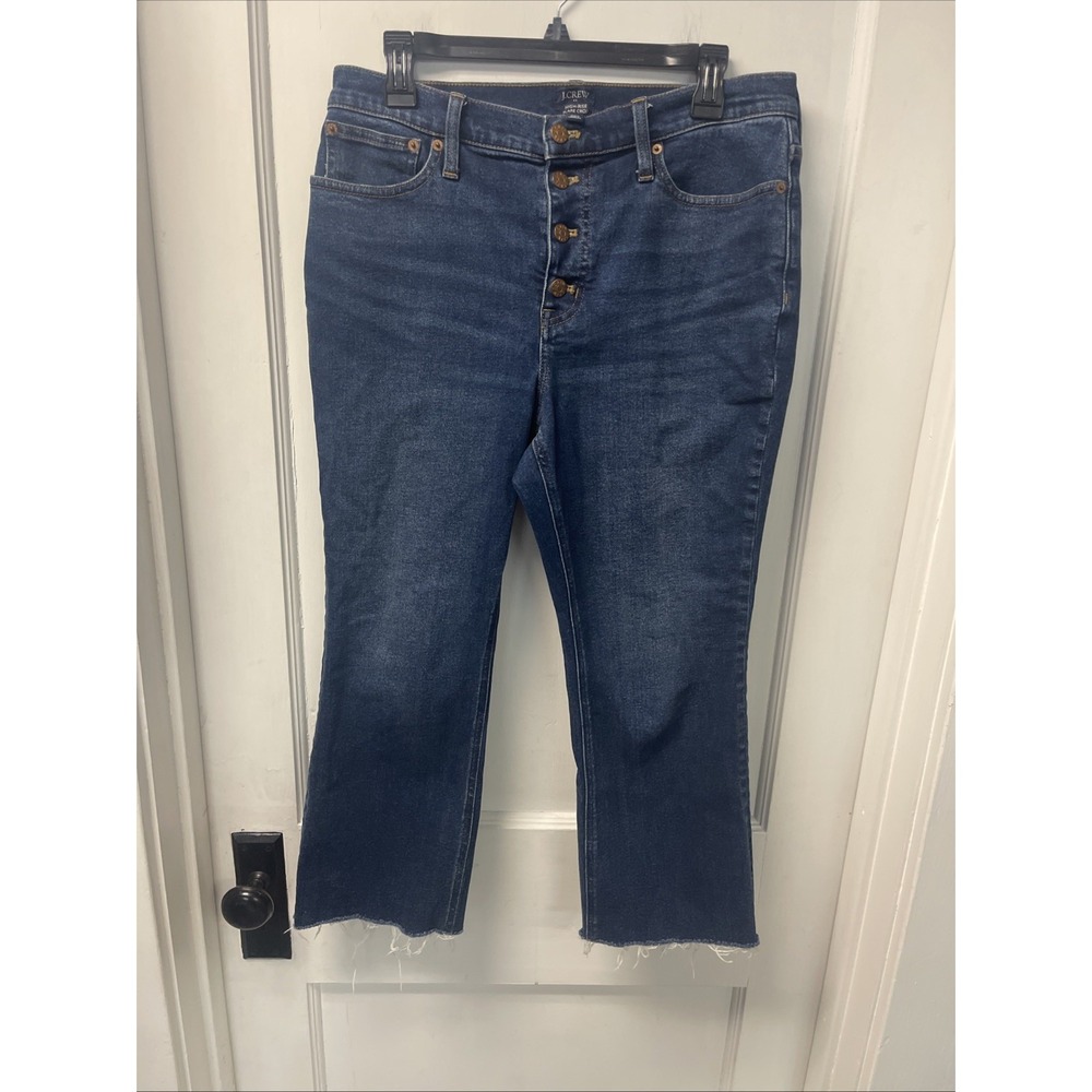J.Crew Flare Crop Jeans Women Blue High Rise Raw Hem Button Fly Denim 30P
